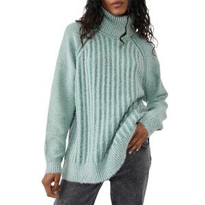 Free People Big City Turtleneck Oversized Ribbed Pullover Sweater Blue Women XS
